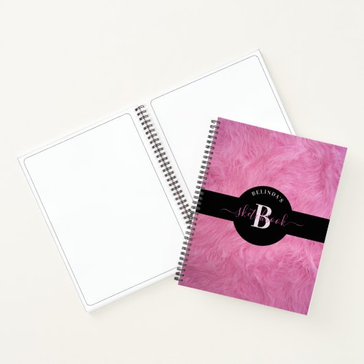 Trendy Faux Pink Fur Girly Monogram Sketchbook Notitieboek (Binnen)