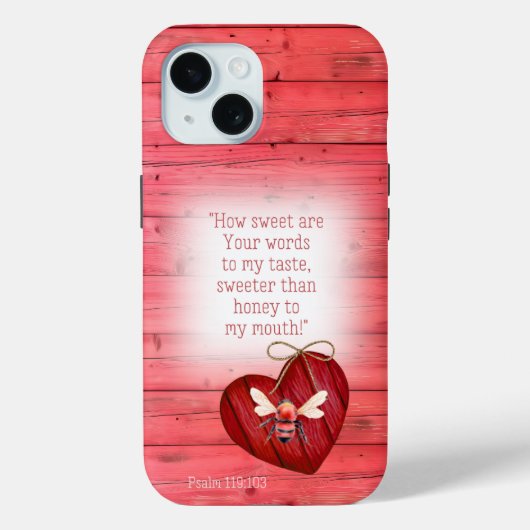 Trendy Faux Red Wood Red Heart Orange Bee Bible Case-Mate iPhone Case (Achterkant)