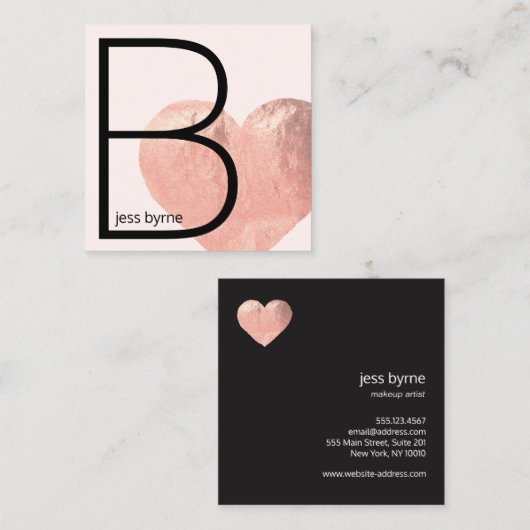 Trendy Faux Roos Gold Foil Heart Pink Beauty Vierkante Visitekaartje (Voorkant / Achterkant)