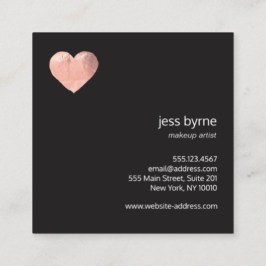 Trendy Faux Roos Gold Foil Heart Pink Beauty Vierkante Visitekaartje (Achterkant)