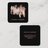 Trendy Faux Roos Gold op zwart | Monogram Vierkante Visitekaartje (Voorkant / Achterkant)