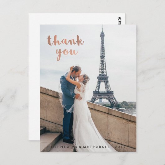 Trendy Faux Roos Gold Typography Wedding Dank u Briefkaart (Voorkant / Achterkant)