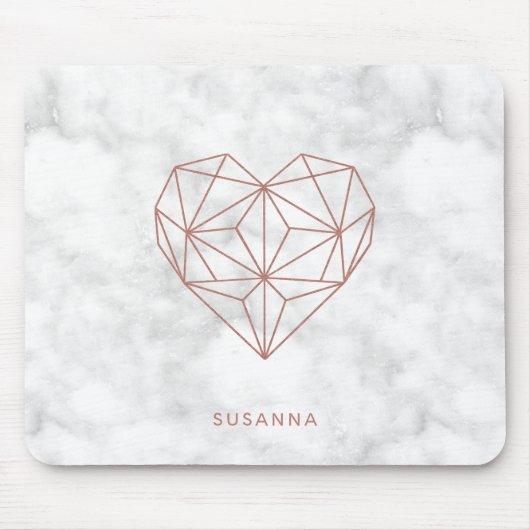 Trendy Faux Roos Goud Geometrische Hart Marmeren S Muismat (Voorkant)