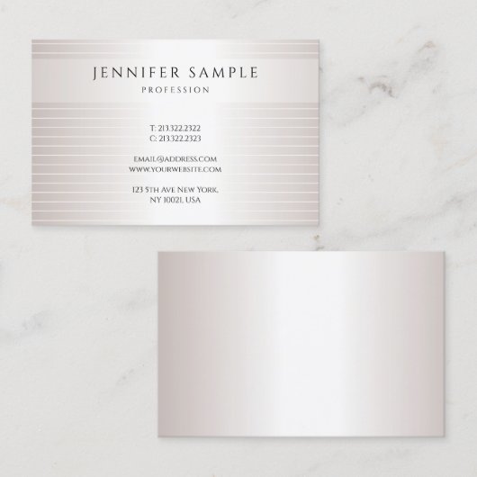 Trendy Faux Silver Modern Simple Elegant Sjabloon Visitekaartje (Voorkant / Achterkant)