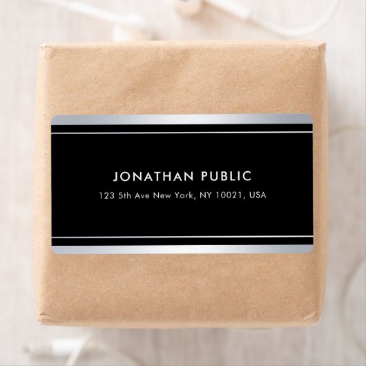 Trendy Faux Silver Zwart Moderne Glamour Verzendin Etiket (Insitu)