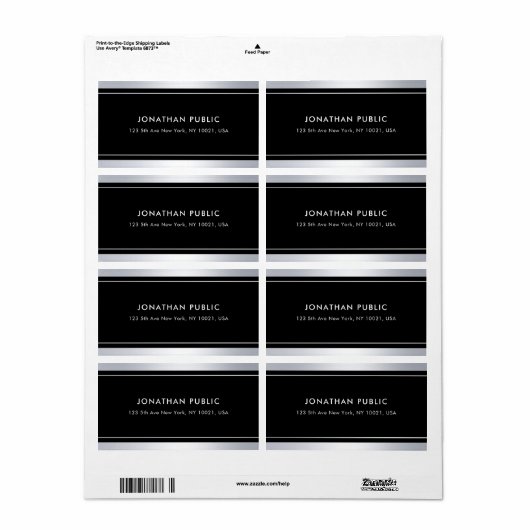 Trendy Faux Silver Zwart Moderne Glamour Verzendin Etiket (Full Sheet)