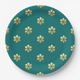 Trendy Feestelijke Kerst Blauwgroen & Gouden Daisy Papieren Bordje