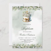 Trendy feestelijke taart gouden kruis lelies Doop Kaart (Voorkant)