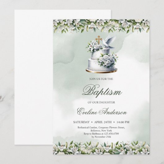 Trendy feestelijke taart gouden kruisduif Doop Kaart (Voorkant / Achterkant)