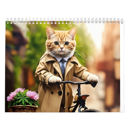 : Trendy Feline Avontuur: Kat in trenchcoat op B Kalender (Hoes)