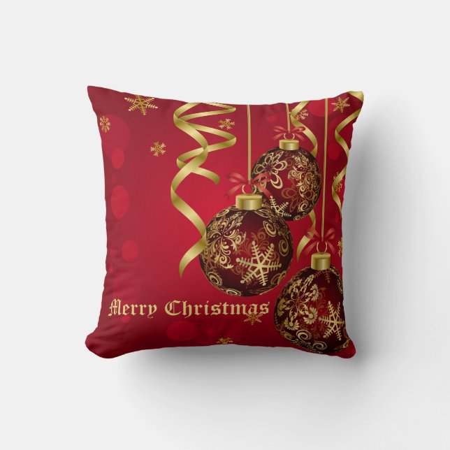 Trendy Festive Red- en gouden kerstversieringen Kussen (Voorkant)