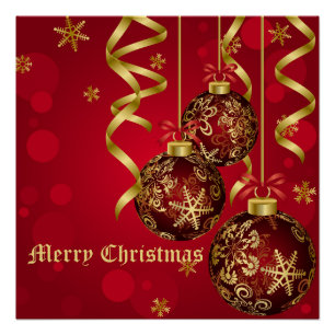Trendy Festive Red- en gouden kerstversieringen Perfect Poster