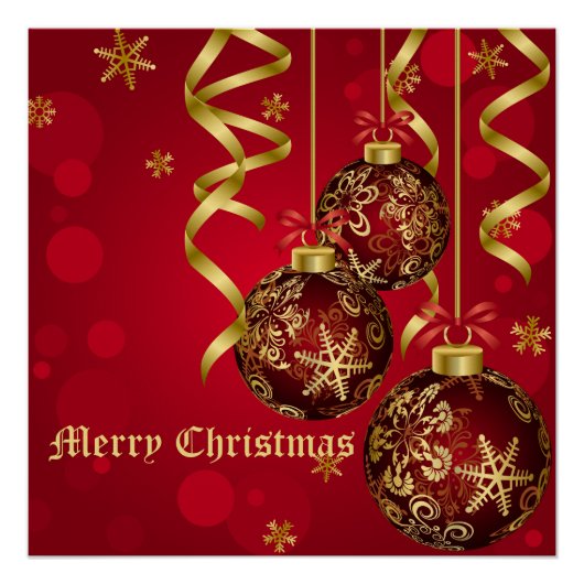 Trendy Festive Red- en gouden kerstversieringen Perfect Poster (Voorkant)