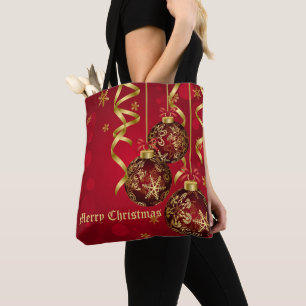 Trendy Festive Red- en gouden kerstversieringen Tote Bag