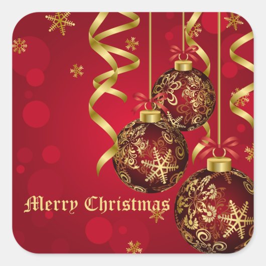 Trendy Festive Red- en gouden kerstversieringen Vierkante Sticker (Voorkant)