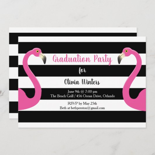 Trendy Flamingo Afstuderen uitnodiging (Voorkant / Achterkant)