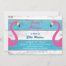 Trendy Flamingo Striped Baby shower Invitation Kaart