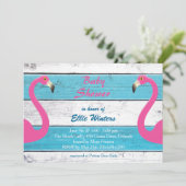 Trendy Flamingo Striped Baby shower Invitation Kaart (Staand voorkant)