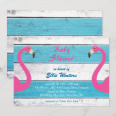 Trendy Flamingo Striped Baby shower Invitation Kaart (Voorkant / Achterkant)