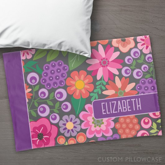 Trendy Flat Art Floral Pattern met name block Kussensloop