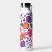 Trendy Flat Art Floral Pattern met name block Waterfles (Voorkant)