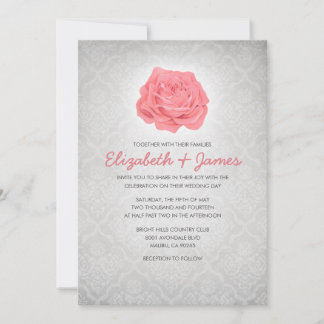 Trendy Floral Black Damask Wedding Invitations Kaart