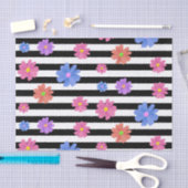 Trendy Floral Black & White Stripes gepatterd Tissuepapier (Craft)