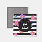 Trendy Floral Black & White Stripes Inspirerend Magneet (Voorkant / Achterkant)