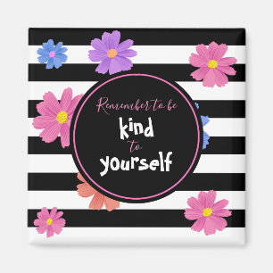 Trendy Floral Black & White Stripes Inspirerend Magneet