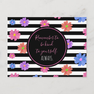Trendy Floral Black & White Stripes Motivatie Briefkaart
