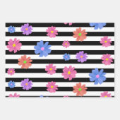 Trendy Floral Black & White Stripes Pattern Inpakpapier Vel (Voorkant)
