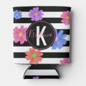 Trendy Floral Black & White Stripes, speciaal gepe Blikjeskoeler (Voorkant)