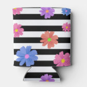 Trendy Floral Black & White Stripes, speciaal gepe Blikjeskoeler (Achterkant)