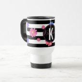 Trendy Floral Black & White Stripes, speciaal gepe Reisbeker (Voorkant links)