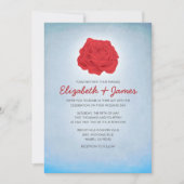 Trendy Floral Blue en Red Wedding Invitations Kaart (Voorkant)