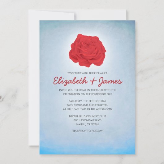 Trendy Floral Blue en Red Wedding Invitations Kaart (Voorkant)