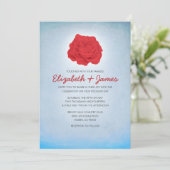 Trendy Floral Blue en Red Wedding Invitations Kaart (Staand voorkant)