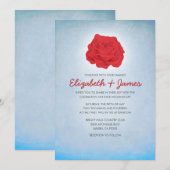 Trendy Floral Blue en Red Wedding Invitations Kaart (Voorkant / Achterkant)