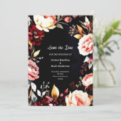 Trendy Floral Bourgogne Save The Date (Staand voorkant)