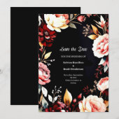 Trendy Floral Bourgogne Save The Date (Voorkant / Achterkant)