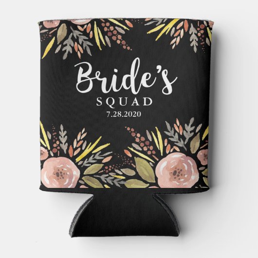 Trendy Floral Bride Squad Custom Wedding Date Blikjeskoeler (Voorkant)