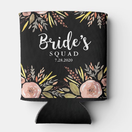 Trendy Floral Bride Squad Custom Wedding Date Blikjeskoeler (Achterkant)
