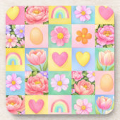 Trendy Floral Checkerboard Spring Pattern Bier Onderzetter (Voorkant)