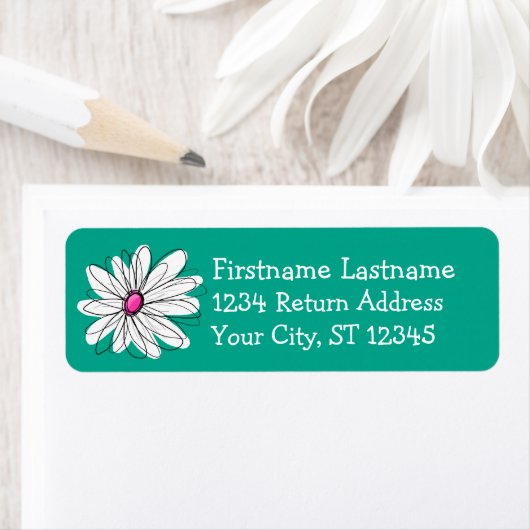 Trendy Floral Daisy Illustration - Pink and Green Etiket (Insitu)