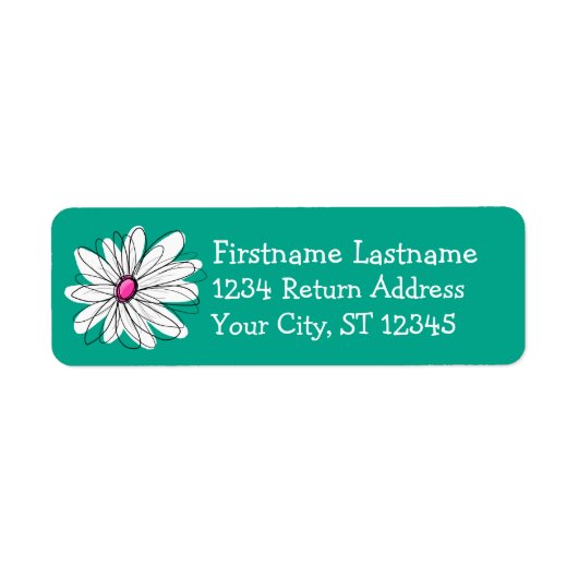 Trendy Floral Daisy Illustration - Pink and Green Etiket (Voorkant)