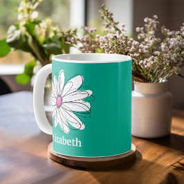 Trendy Floral Daisy Illustration - Pink and Green Koffiemok