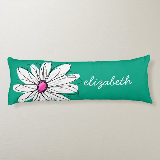 Trendy Floral Daisy Illustration - Pink and Green Lichaamskussen (Achterkant)