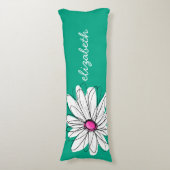 Trendy Floral Daisy Illustration - Pink and Green Lichaamskussen (Voorkant Verticaal)