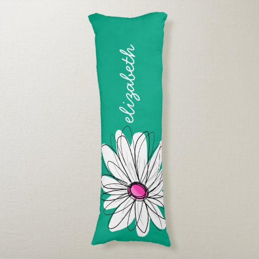 Trendy Floral Daisy Illustration - Pink and Green Lichaamskussen (Voorkant Verticaal)