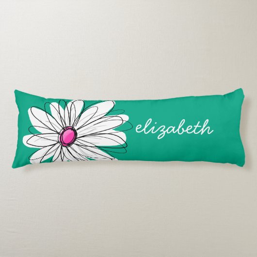 Trendy Floral Daisy Illustration - Pink and Green Lichaamskussen (Voorkant)